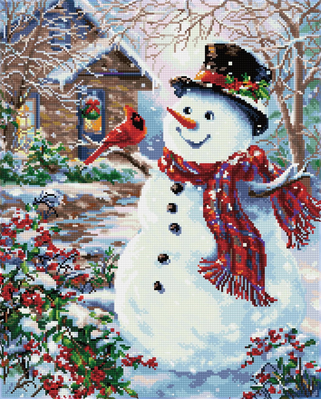 DIAMOND DOTZ® - Snowman & Feathered Friend, Full Drill, Round Dotz, Diamond Painting Kits, Diamond Art Kits for Adults, Gem Art, Diamond Art, Diamond Dotz Kits, 24.4"x19.7"